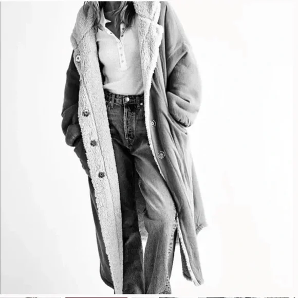 NWOT Free People North Pole Cardi Faux Shearling Lined Comfy Longline Coat Z448 - Picture 2 of 5